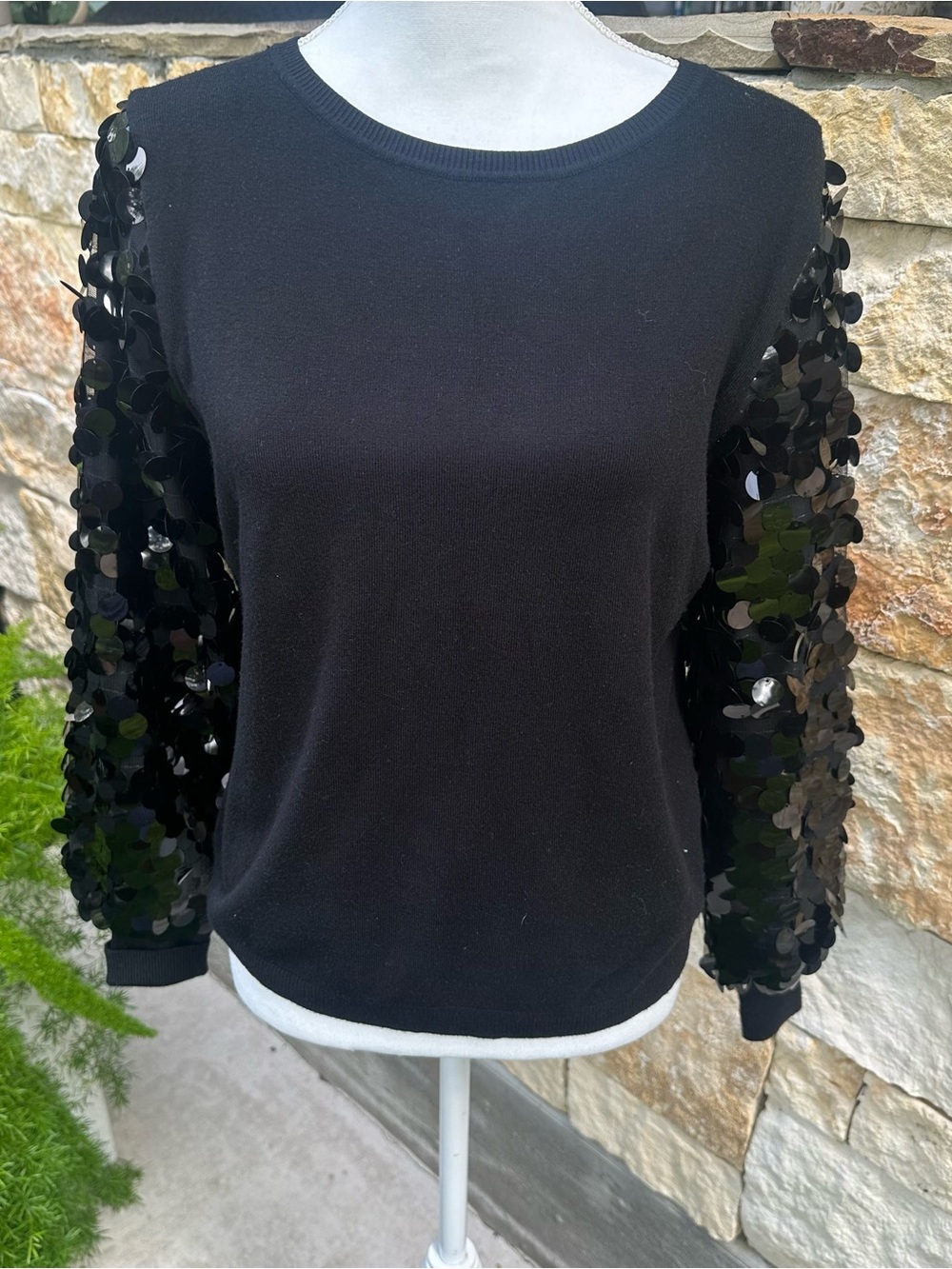 Milano Black Pullover with Sequin Sleeve Detail